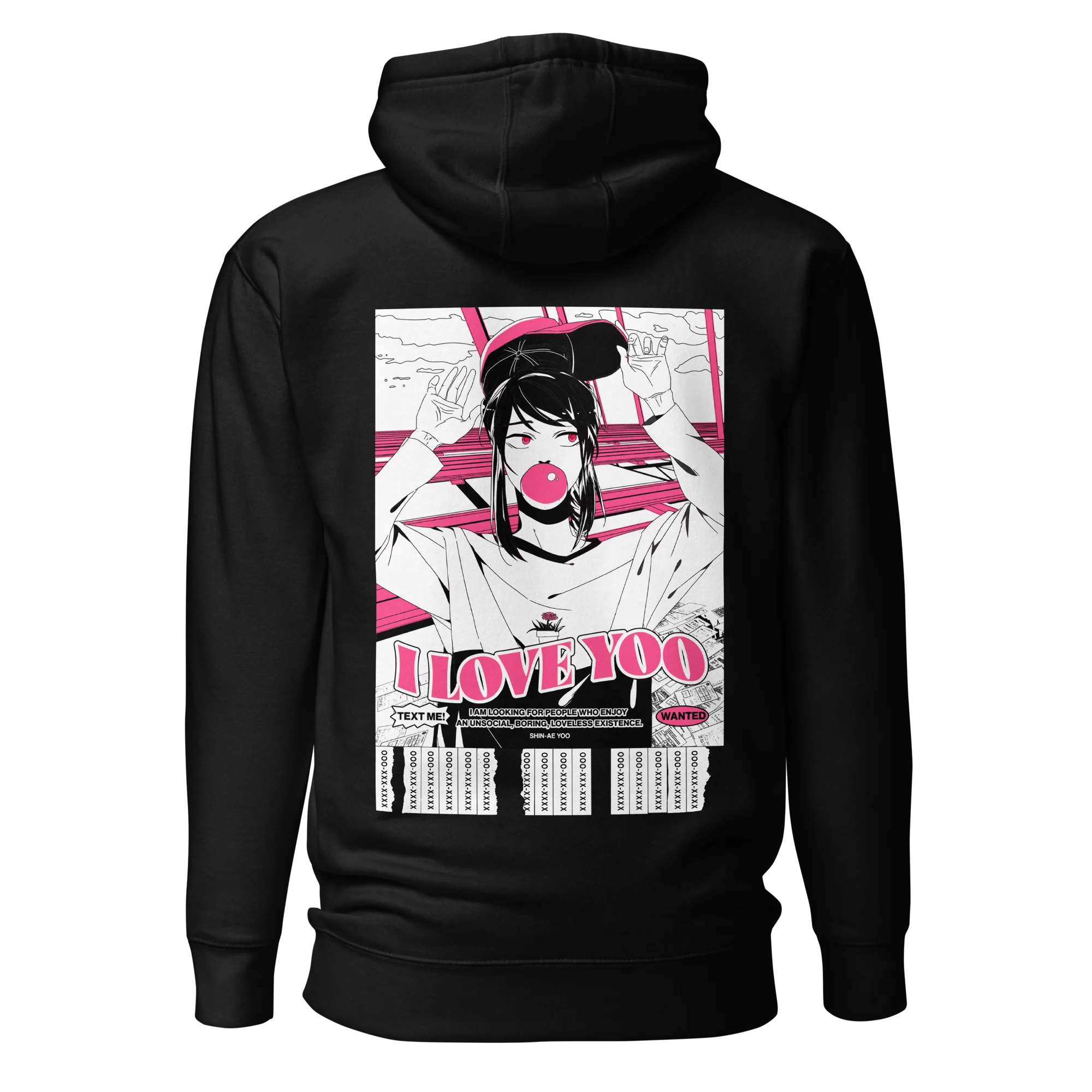 I LOVE YOO - TEXT ME BLACK UNISEX HOODIE